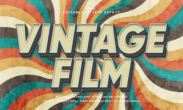 Vintage film psd 3d bewerkbaar teksteffect met achtergrond