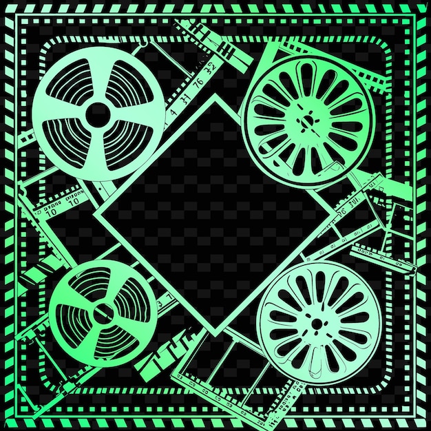 PSD vintage film reel folk art with frame pattern and movie deta illustration decor motifs collection