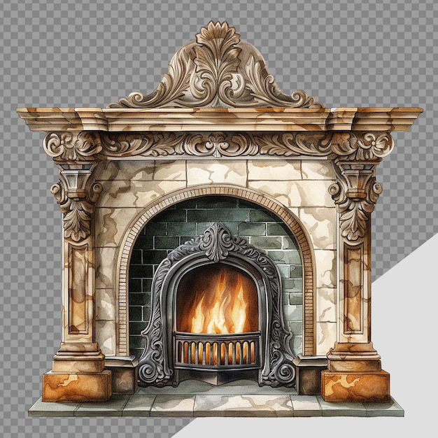 PSD vintage fireplace png isolated on transparent background