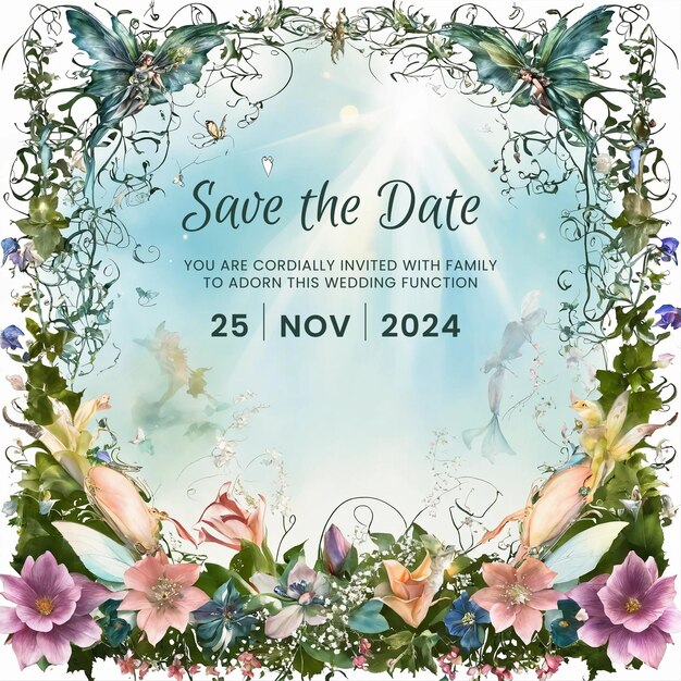 PSD vintage and floral save the date designs for elegant invitationssoft floral and butterfly themed wed