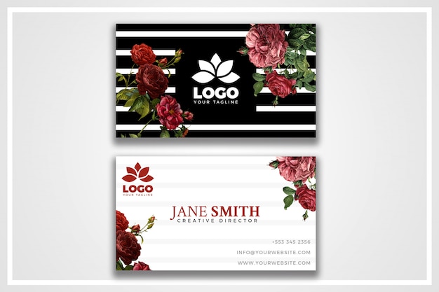 Vintage flowers psd business card template