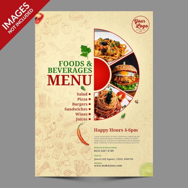 Vintage food menu cover design premium psd-sjabloon