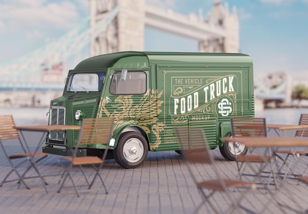 PSD vintage food truck scene mockup psd