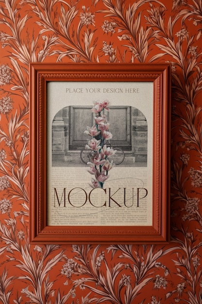 PSD vintage frame mockup op de muur