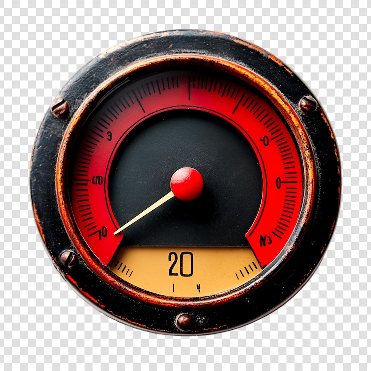 PSD vintage gauge red needle twenty reading industrial meter