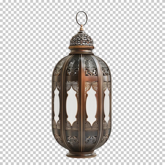 Vintage gold arabic and ramadan lanterns with glowing candles isolated on transparent background