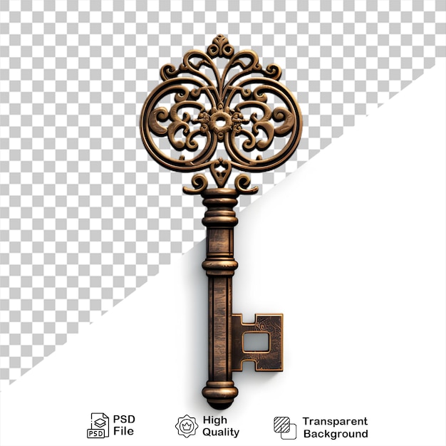 PSD a vintage gold key on transparent background