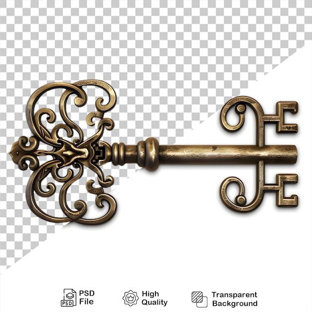 PSD a vintage gold key on transparent background