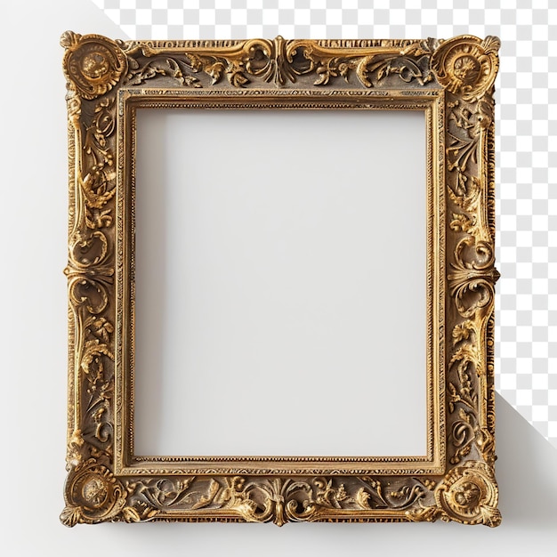 Vintage gold rectangle frame mockup on transparent background