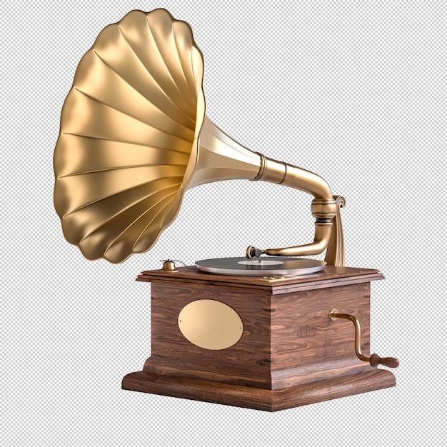 PSD vintage golden gramophone on white background