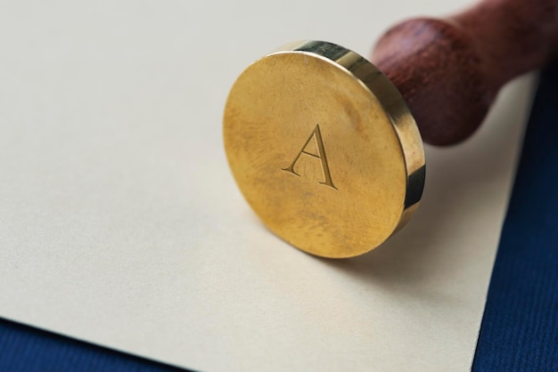 Vintage gouden lakzegel stempel met een houten handvat