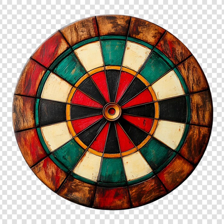 PSD vintage houten dartbord klaar voor het spelen op een doorzichtige achtergrond