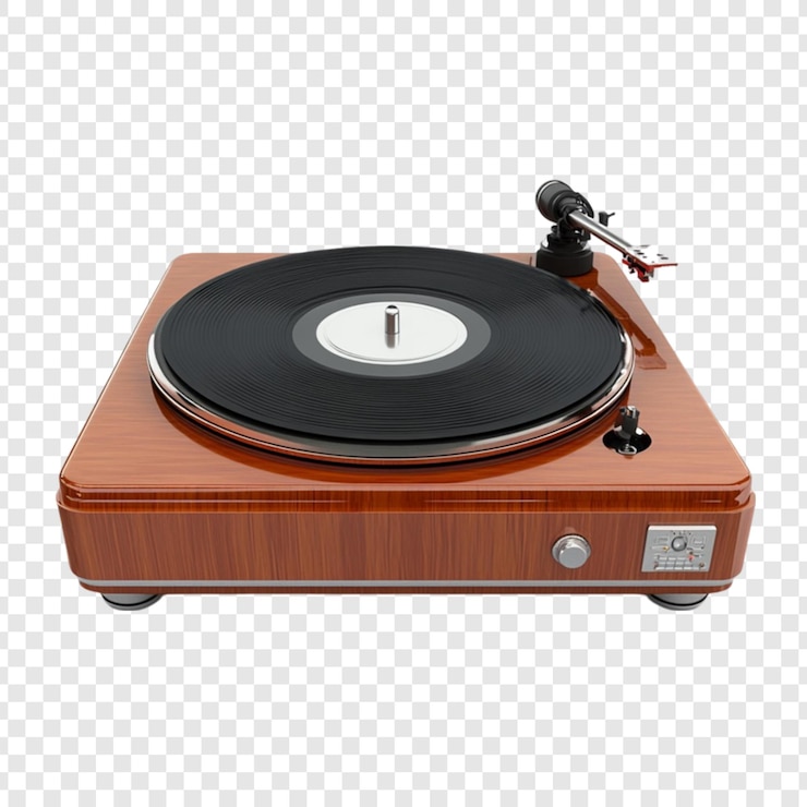 PSD vintage houten draaitafel vinyl platenspeler muziek audio nostalgie