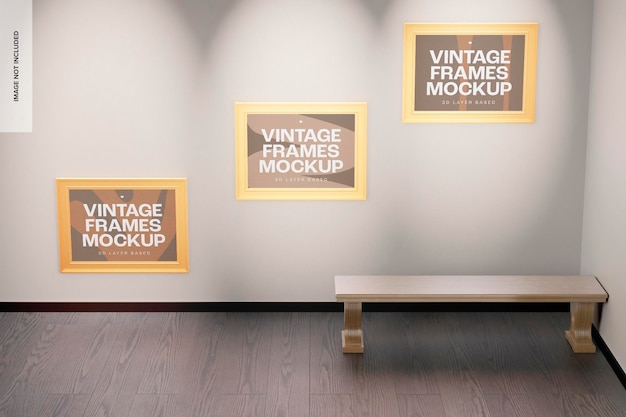 Vintage houten lijsten instellen mockup, hoge hoekmening