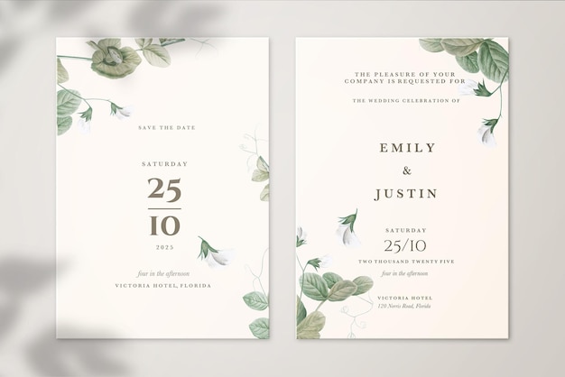 Vintage huwelijksuitnodiging en Save the Date met groen