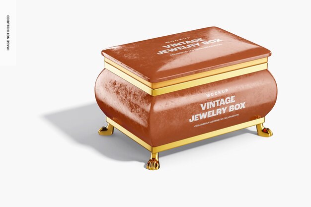 PSD vintage jewelry box mockup, perspective