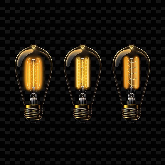 PSD vintage led filament bulbs met amber color black wires expo y2k neon light decoratieve achtergrond