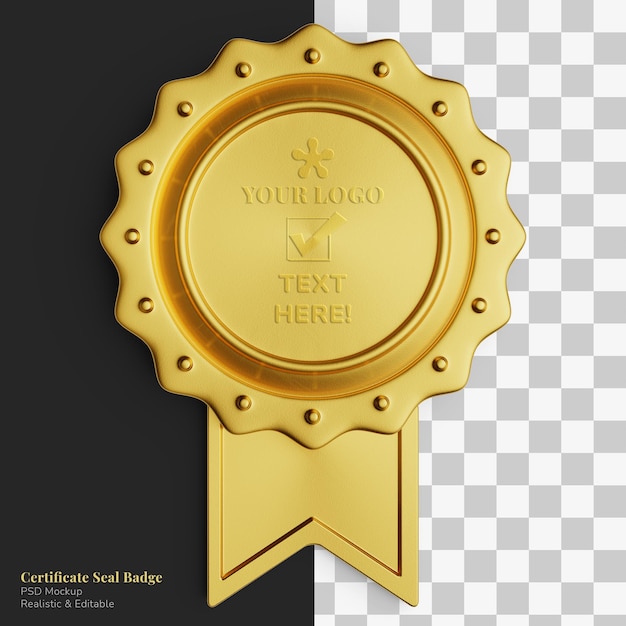 PSD vintage luxury gold circle certificate seal label badge realistic mockup