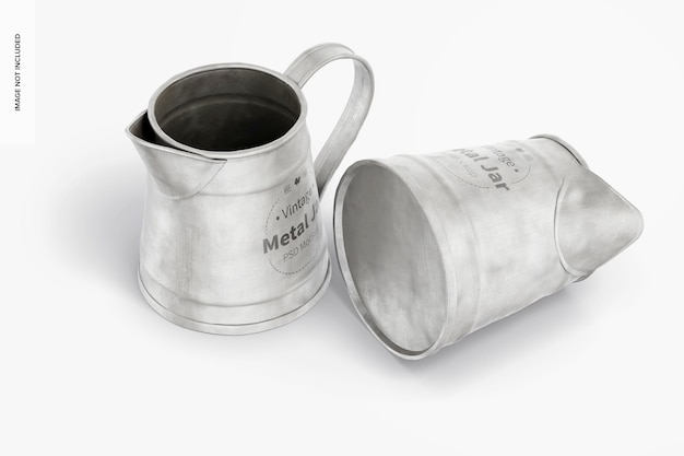 vintage metal jars mockup, standing and dropped