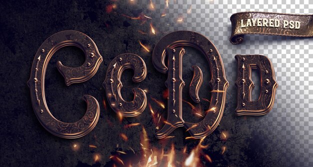 PSD vintage metallic alphabet with fire