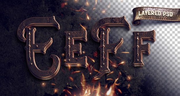 PSD vintage metallic alphabet with fire