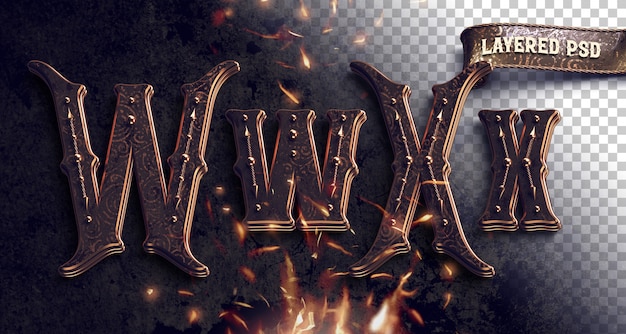 vintage metallic alphabet with fire