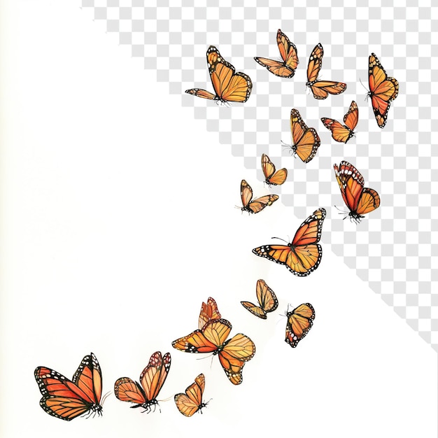 PSD vintage monarch butterfly flock childrens book illustration on transparent background