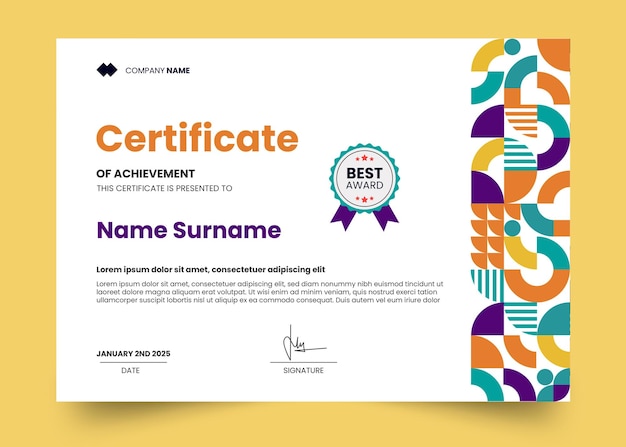 Vintage and mosaic certificate design template