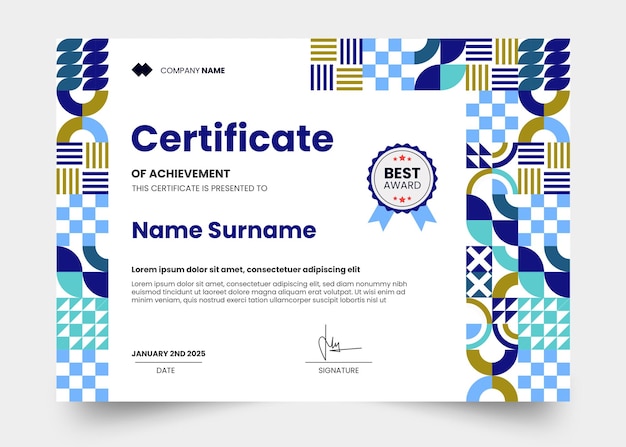 PSD vintage and mosaic certificate design template