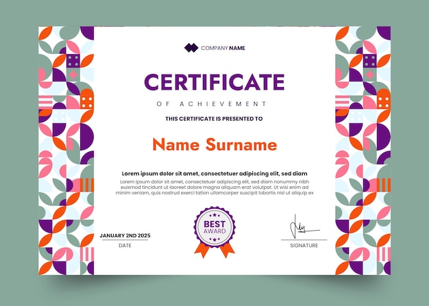 Vintage and mosaic certificate design template