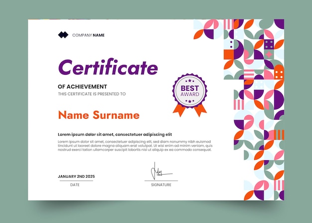 Vintage and mosaic certificate design template