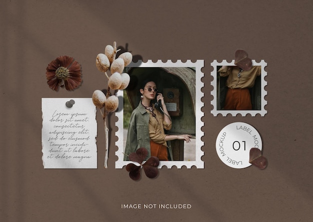 Mockup di moodboard di cornici per foto di affrancatura vintage