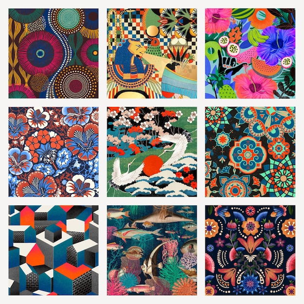 vintage pattern background psd set, remixed from public domain artworks