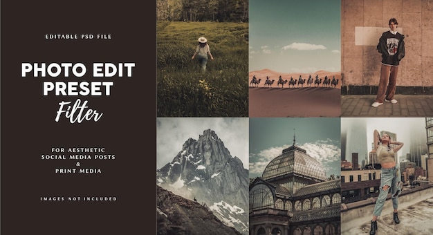 Vintage photo edit preset filter for calendar 2023 and travel banners