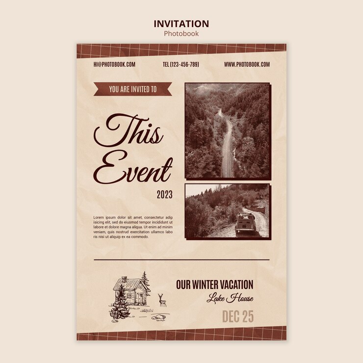 PSD vintage photobook invitation template