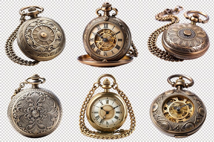 Vintage Pocket Watch Isolated on Transparent Background Classic Timepiece Illustration