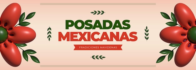 Vintage posadas mexicanas social media post met 3d render-elementen