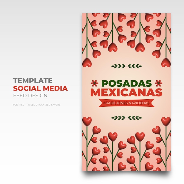 Vintage posadas mexicanas Social Media Post with 3D Render Elements