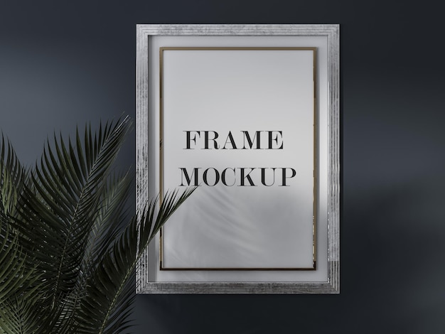 Vintage poster frame mockup design with plant