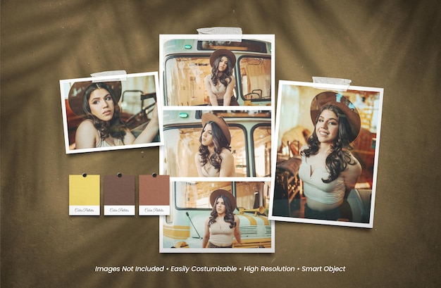 Vintage realistic and minimalist moodboard polaroid photo paper frame mockup with shadow overlay