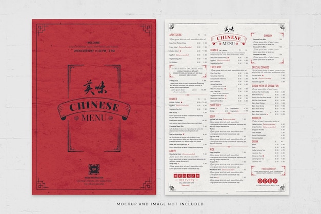 PSD modello di volantino per menu di cucina cinese rosso vintage in psd v4