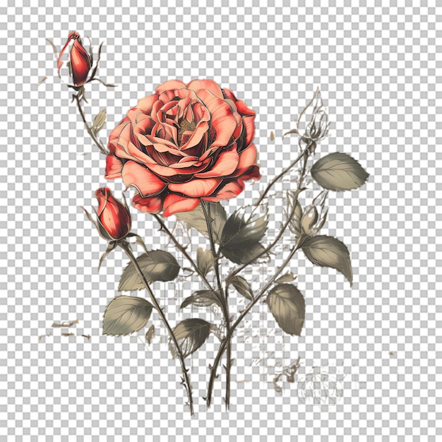 PSD vintage red rose isolated on transparent background