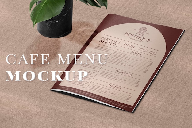 Vintage restaurant menu mockup psd on a table