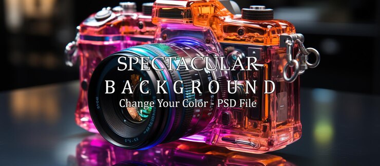 PSD vintage retro camera on black background with bokeh effect