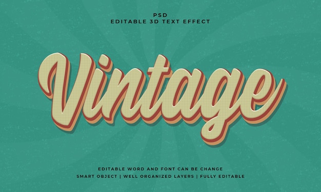 Effetto di testo modificabile 3d vintage retrò psd con sfondo