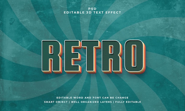 Effetto di testo modificabile 3d vintage retrò psd con sfondo