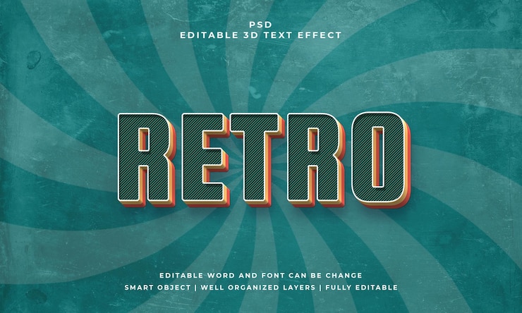 PSD vintage retro psd 3d edytowalny efekt tekstowy z tłem