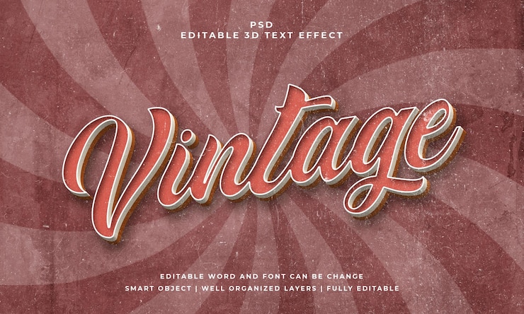 PSD vintage retro psd 3d edytowalny efekt tekstowy z tłem