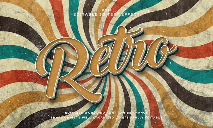 PSD vintage retro psd 3d edytowalny efekt tekstowy z tłem