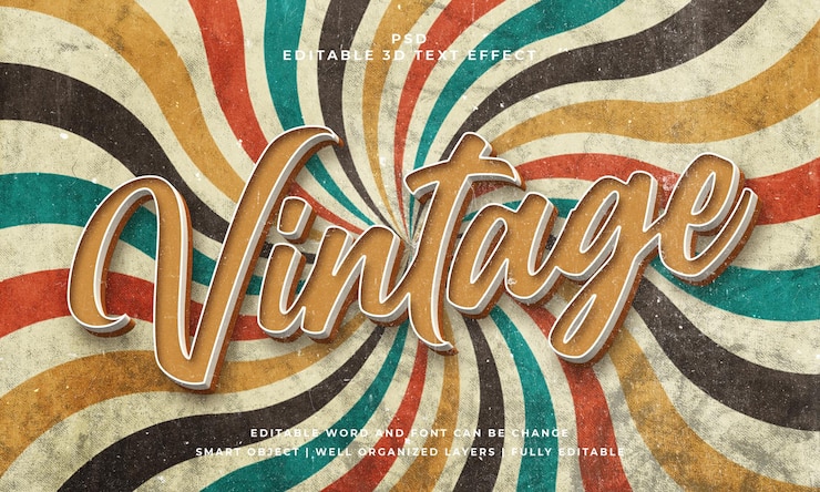 PSD vintage retro psd 3d edytowalny efekt tekstowy z tłem